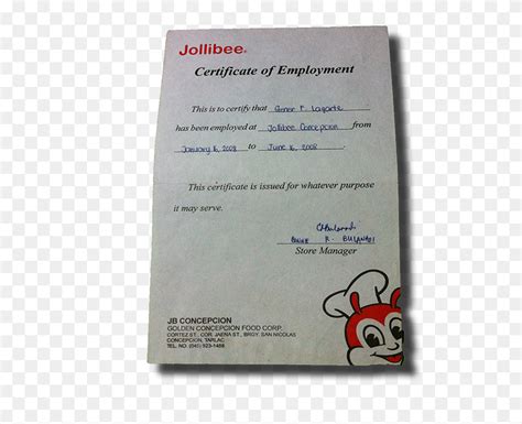 jollibee certificate